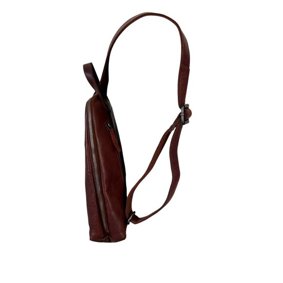 Wild West Los Angeles Leather Backpack Adjustable Straps & Plaid Interior Brown - Picture 7 of 13